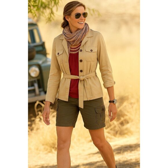 Banana Republic Khaki Tan Unlined Safari Jacket 100% Cotton LS Women's SZ M - Picture 1 of 8